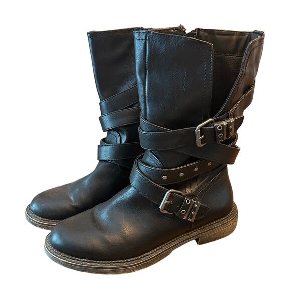 Strappy Black Buckled Combat Boots - Size 9M - KatsuraBlack - Picture 1 of 8